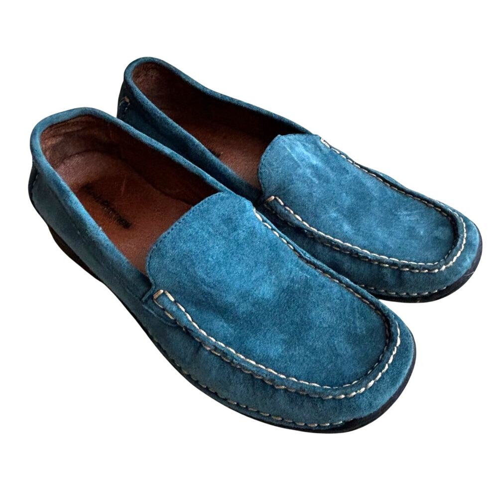 Vintage Hush Puppies ladies US 9M Teal Green Suede Loafers Flats Comfort Shoes